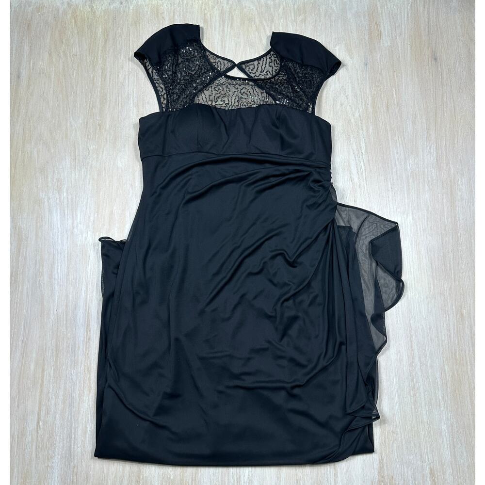 Atelier Danielle Black Sequin Mesh Overlay Formal Gown Drape Evening Dress 14